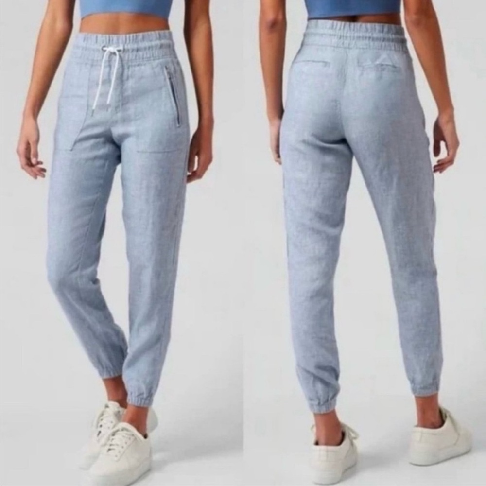 Athleta Cabo linen joggers chambray blue 16 NEW